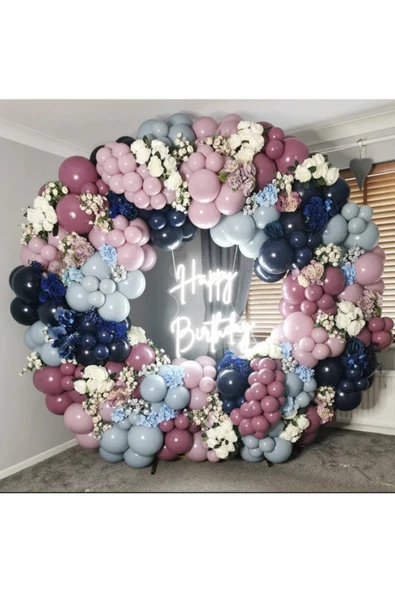 Pazariz Pastel Gece Mavisi Yaban Çileği Toz Pembe Ve Fırtına Mavisi Balon Zinciri 100 Adet ürün görseli 1