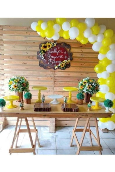 Pazariz Papatya Temalı Sarı Beyaz Balon Set 100 Adet ürün görseli 1
