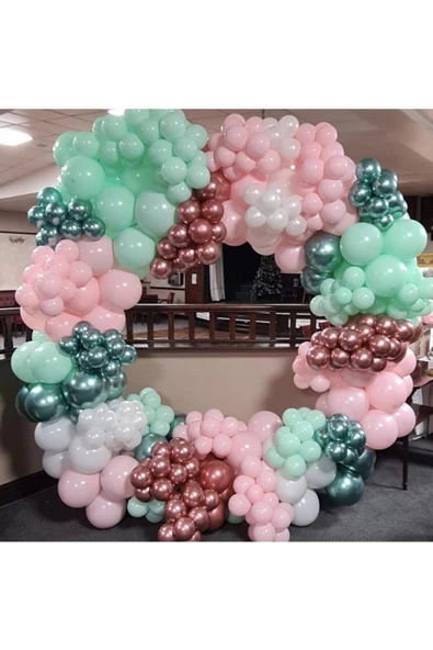 Pazariz Krom Pembe Yeşil Makaron Yeşil Beyaz Ve Pembe Balon Zinciri 100 Adet ürün görseli 1