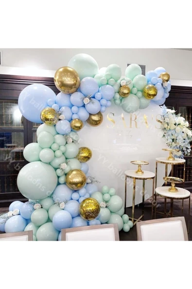 Pazariz Krom Gold Makaron Mavi Ve Mint Yeşili Balon Zinciri 100 Adet ürün görseli 1