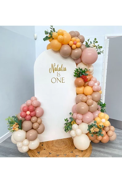 Pazariz Retro Pink Blush Fındık Beyaz ve Şeftali Balon Zinciri 100 Adet ürün görseli 1