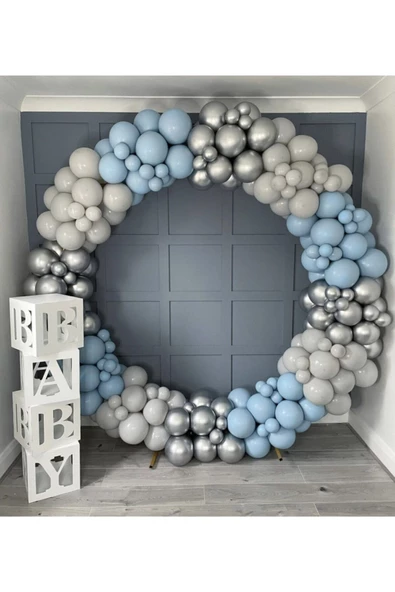 Pazariz Krom Gümüş Pastel Duman Fırtına Mavisi Balon Zinciri 100 Adet ürün görseli 1