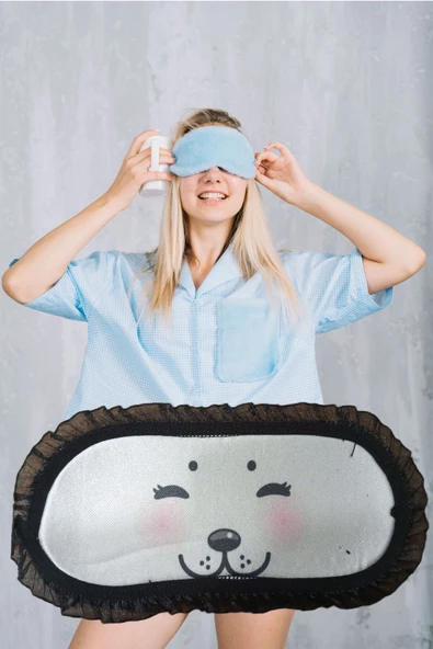 Pazariz Pembecin Uyku Göz Bandı Maskesi Işık Önleyici Gözlük Maske Bant Eye Mask Kedili (1adet) ürün görseli 1