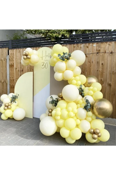 Pazariz Krom Gold Limon Konsepti Makaron Sarı Balon Zinciri 100 Adet ürün görseli 1