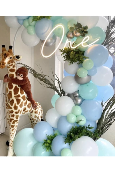 Pazariz Krom Gümüş Pastel Beyaz Mint Yeşili Ve Mavi Balon Zinciri 100 Adet ürün görseli 1