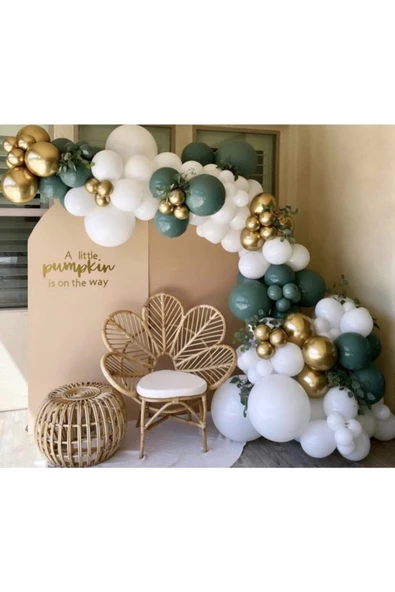 Pazariz Krom Gold Retro Adaçayı Ve Pastel Beyaz Balon Zinciri 100 Adet ürün görseli 1