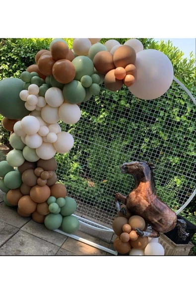 Pazariz Küf Yeşili Karamel Sütlü Kahve Ve Deniz Kumu Pastel Balon Zinciri 100 Adet ürün görseli 1