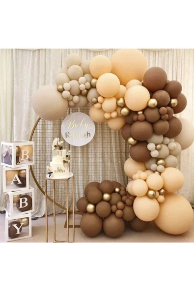 Pazariz Pastel Kahverengi Somon Ve Taş Rengi Balon Zinciri 100 Adet ürün görseli 1