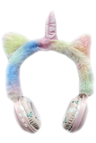 Pazariz Pazarız Kablosuz Sevimli Unicorn Peluş Tüylü Kız Çocuk Kulaklığı Wirelles Headphone ürün görseli 1