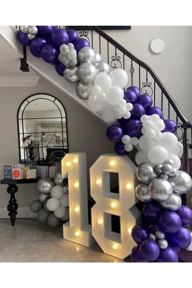 Pazariz Pastel Mor Pastel Beyaz Krom Gümüş Balon Zinciri ürün görseli 1