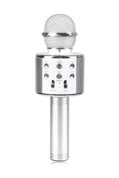 Pazariz Bluetooth Karaoke Mikrofon Speaker Mp3 Çalar Kart Girişli Silver ürün görseli 1