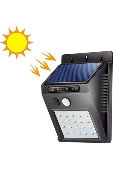 Pazariz Güneş Enerjili Dış Ortam Solar 20 Led Hareket Sensörlü Su Geçirmez Led Lamba Aplik ürün görseli 1