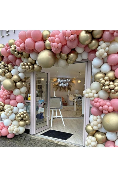 Pazariz Krom Gold Toz Pembe Sütlü Kahve Ve Duman Balon Zinciri 50 Adet ürün görseli 1