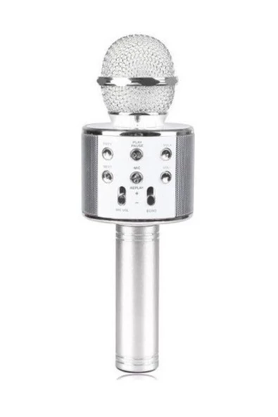 Pazariz Profesyonel Bluetoothlu Karaoke Mikrofon - Aux Sdcard - Silver ürün görseli 1