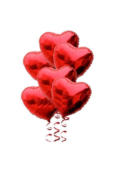 Pazariz Kırmızı Renk 45 Cm Kalp Folyo Balon Demeti 6 Adet ( Helyumsuz ) ürün görseli 1