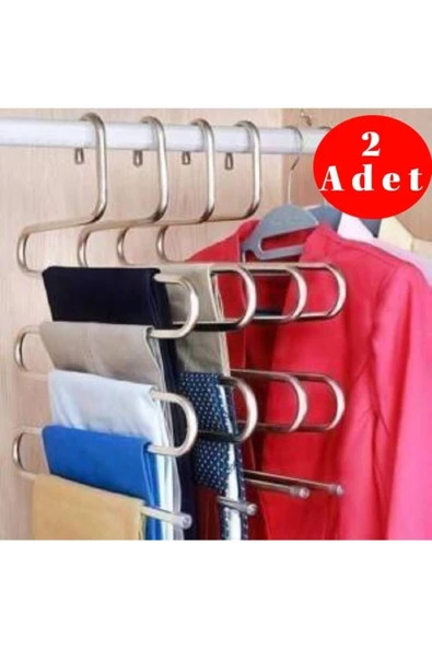 Pazariz Gri 5 Katlı Metal Pantolon ve Eşarp Askısı 2 Adet ürün görseli 1