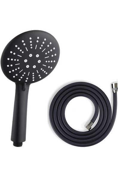 Pazariz Black Matte Duş S 1. Kalite Mat Siyah Duş Başlığı + 150 cm Siyah PVC Duş Spirali - 5 Yıl Garantili ürün görseli 1