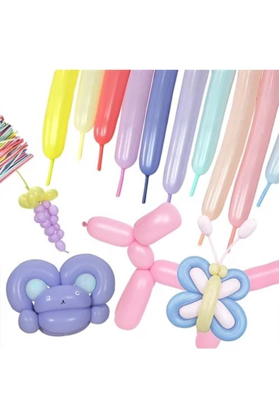 Pazariz Pastel Renkler Sosis Balon 100 Adet ürün görseli 1