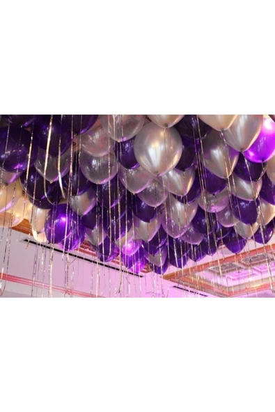 Pazariz 25 Adet Metalik Sedefli (mor-gri) Karışık Balon Helyumla Uçan ürün görseli 1