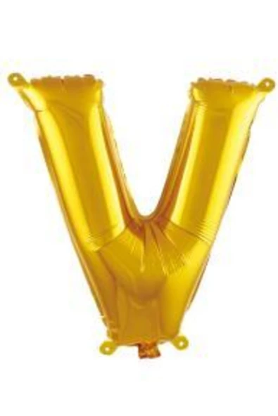 Pazariz 16 Inç 35 Cm Altın Folyo Harf Balon V ürün görseli 1