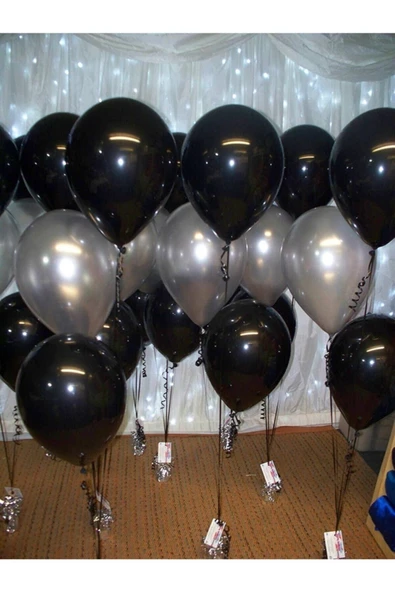 Pazariz 50 Adet Metalik Balon (siyah - Gümüş Gri Karışık) Uçan Balon ürün görseli 1