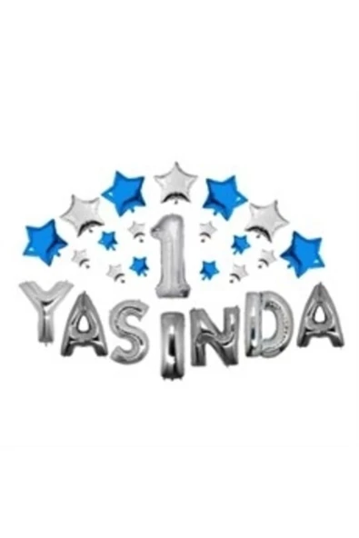 Pazariz 1 Yaşında Yıldızlı Folyo Balon Set Gümüş 40 Cm ürün görseli 1