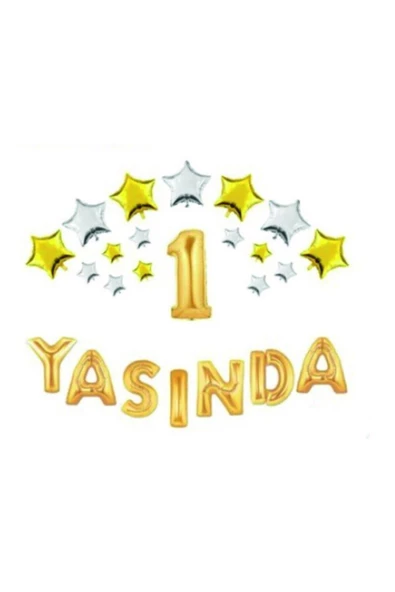 Pazariz Yıldızlı Yasında Gold Folyo Balon Set A Harfi Gümüş Renk ürün görseli 1
