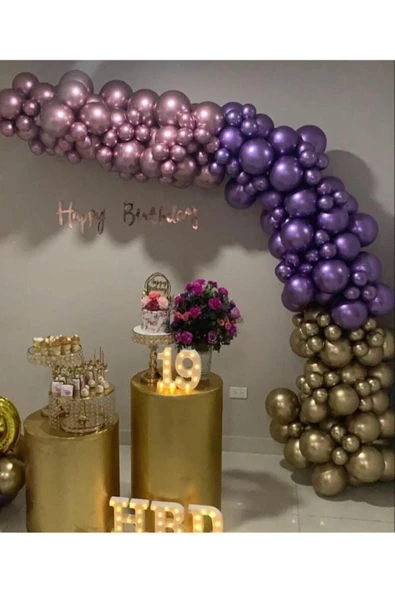 Pazariz Krom Balon Balon Zincir Pembe Mor Gold Renk ürün görseli 1