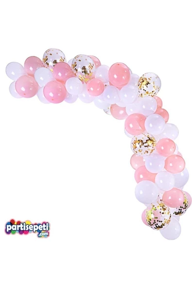 Pazariz Zincir Balon Seti Beyaz - Rose / Konfetili 130 Adet Balon ürün görseli 1