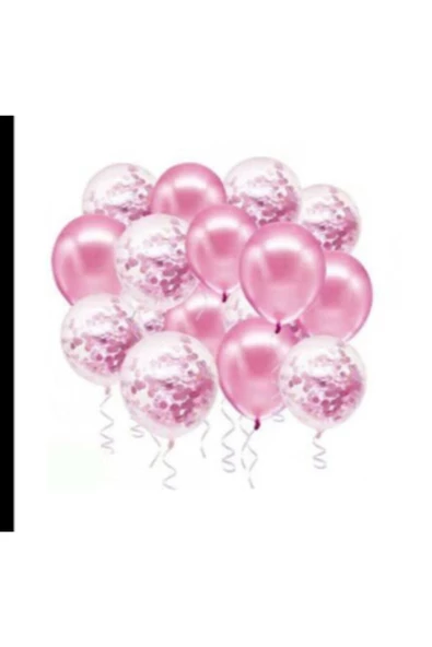 Pazariz 12 Inç Standart Boy Konfetili Balon 20 Adet Pembe ürün görseli 1