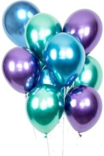 Pazariz Balon Parti Balonu Krom Balon Mavi-yeşil-mor Balon 30 Adet ürün görseli 1