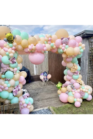 Pazariz Pastel Soft Makaron Balon Pembe Somon Mint Yeşili Balon Zinciri 150 Adet ürün görseli 1