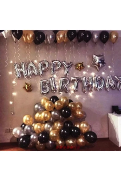 Pazariz Udmkx Happy Birthday Doğum Günü Balonu Kombini Gümüş Gold Udmk Desing 963583 ürün görseli 1