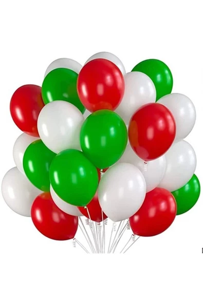 Pazariz Kırmızı Yeşil Beyaz Balon 20 Adet ürün görseli 1