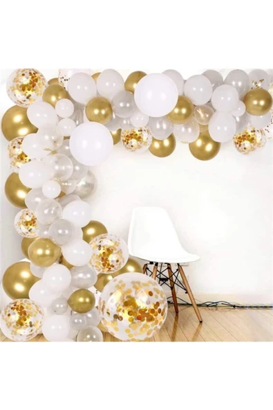 Pazariz Beyaz Gold Balon Zinciri Seti 5 Metre 190 Adet Balon ürün görseli 1