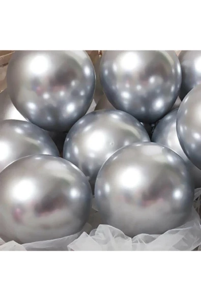 Pazariz 12 Inç Metalik Gümüş Balon 10'lu ürün görseli 1