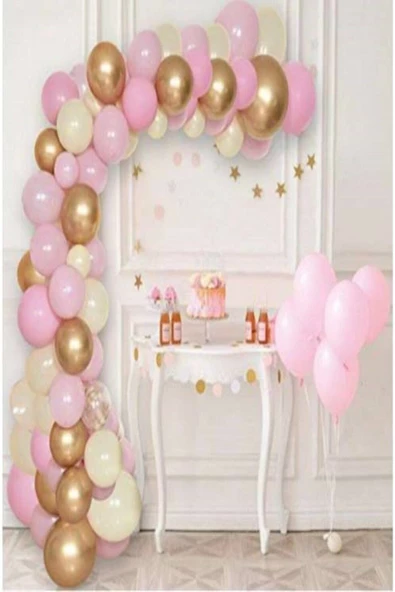 Pazariz 50 Adet 12 Inç Metalik Parti Balonu Metalik Pembe -metalik Beyaz - Metalik Gold + 5 Mt ürün görseli 1