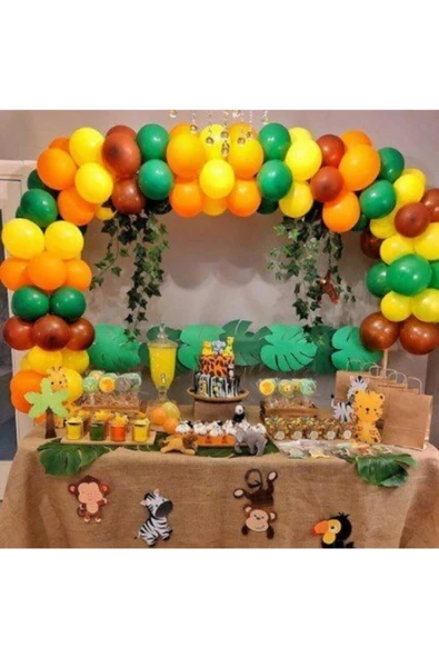 Pazariz Balon Konsept 50 Adet Sarı-turuncu-kahverengi-yeşil Metalik Balon 2,5 Mt Balon Zinciri ürün görseli 1