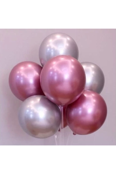 Pazariz Balon Parti Balonu Krom Balon Gümüş-pembe Balon 5 Adet ürün görseli 1