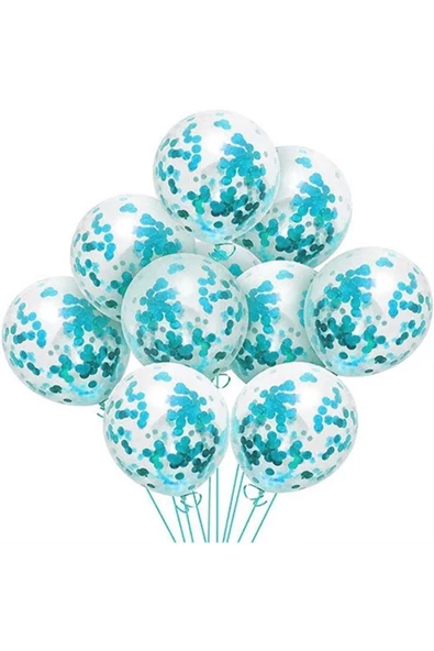 Pazariz Şeffaf Açık Mavi Konfetili Balon 10 Adet ürün görseli 1
