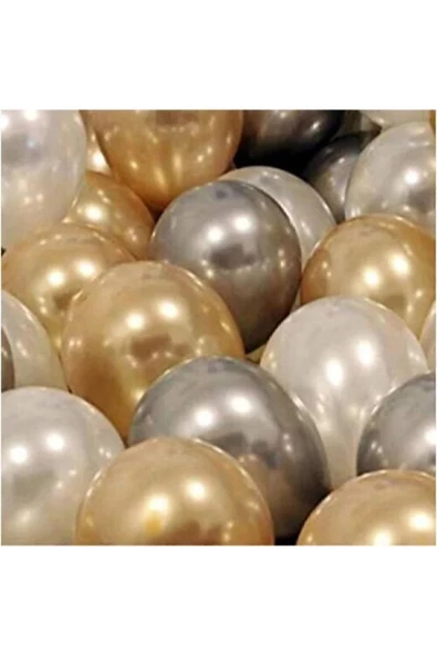 Pazariz Gemar 30 Adet Balon Metalik Renkler Beyaz - Gold - Gümüş ürün görseli 1