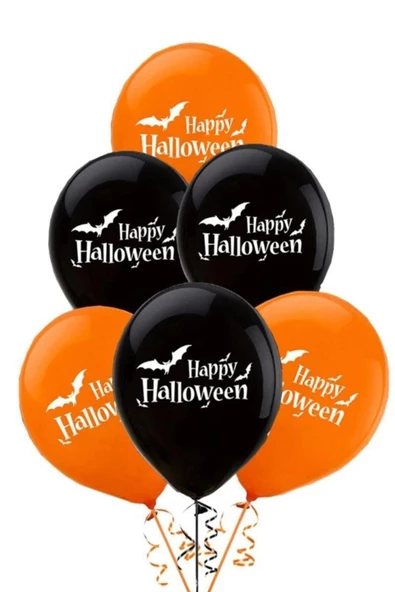 Pazariz Cadılar Bayramı Halloween Baskılı Siyah Turuncu Balon 10'lu Paket ürün görseli 1
