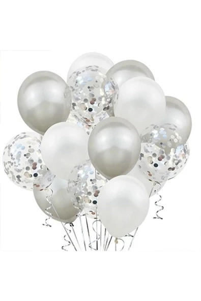 Pazariz Beyaz Gümüş Konfetili Balon ürün görseli 1
