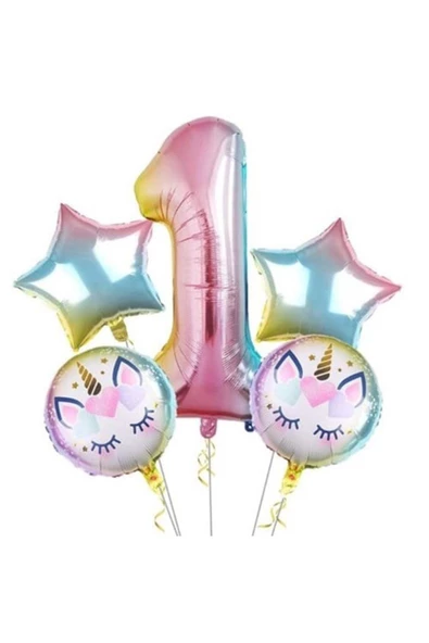 Pazariz Unicorn 1 Yaş Folyo Balon Seti ürün görseli 1