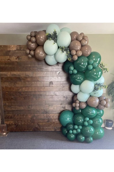 Pazariz Pastel Koyu Yeşil Çikolata Kahve Ve Mint Yeşili Balon Zinciri 100 Adet ürün görseli 1