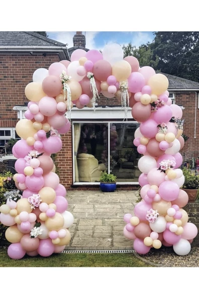 Pazariz Pastel Pembe Somon Ve Beyaz Balon Zinciri 100 Adet ürün görseli 1