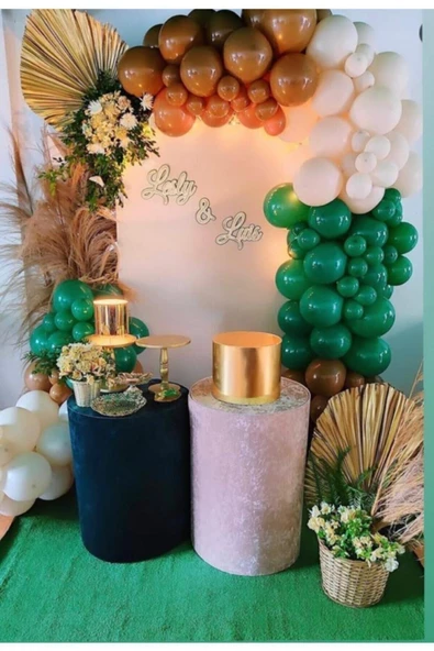 Pazariz Pastel Koyu Yeşil Karamel Ve Beyaz Balon Zinciri 100 Adet ürün görseli 1