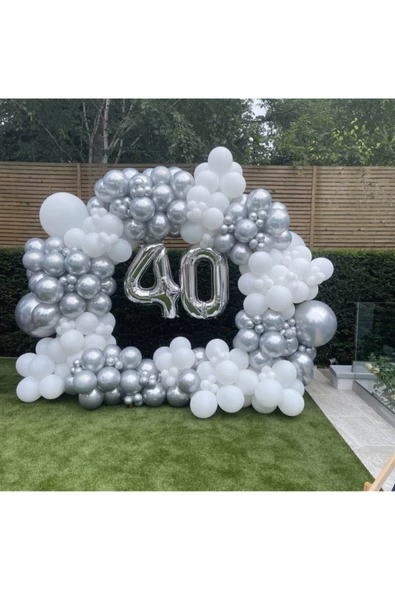 Pazariz Krom Gümüş Pastel Beyaz Balon Zinciri 100 Adet ürün görseli 1