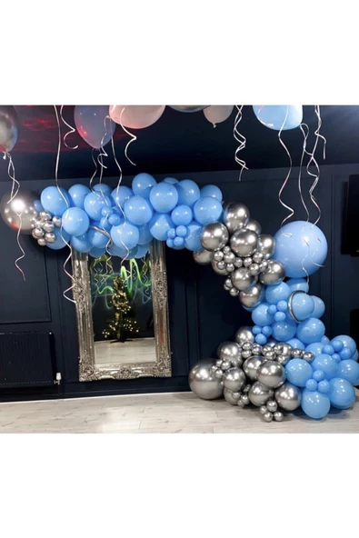 Pazariz Krom Beyaz Altın Ve Makaron Mavi Balon Zinciri 100 Adet ürün görseli 1