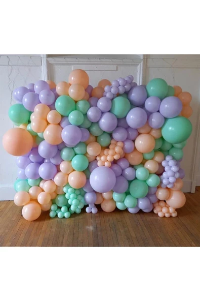 Pazariz Pastel Somon Lila Mint Yeşili Makaron Balon Zinciri 100 Adet ürün görseli 1